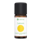 CaliVita Lemon organsko eterično ulje limuna u tamnoj staklenoj bočici od 10 ml s crnim čepom i bijelom etiketom sa žutim krugom za aromaterapiju i podizanje energije