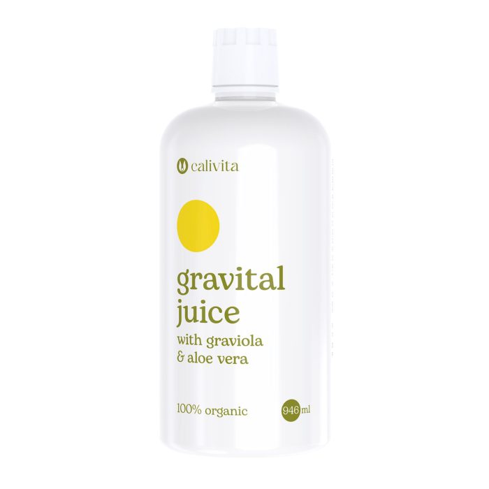 Calivita GraVital Juice organski tekući dodatak prehrani od 946 ml s graviolom i aloe verom u elegantnoj bijeloj bočici