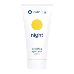 CaliVita Night hranjiva noćna krema 50 ml u bijeloj posudici s žutim krugom za dubinsku regeneraciju i njegu kože tijekom noći