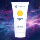 CaliVita Night hranjiva noćna krema 50 ml u bijeloj tubi s žutim krugom na spektakularnoj svemirskoj pozadini s ljubičastim i plavim oblacima