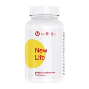 Calivita New Life bijela bočica sa 120 tableta multivitamina za trudnice i dojilje s prepoznatljivim žutim krugom i crvenim natpisom