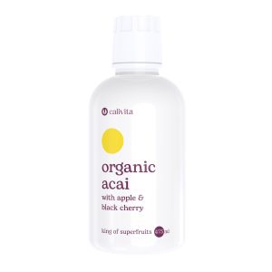 Calivita Organic Acai sok od 473 ml s jabukom i crnom trešnjom u elegantnoj bijeloj bočici, prirodni antioksidans iz amazonske prašume