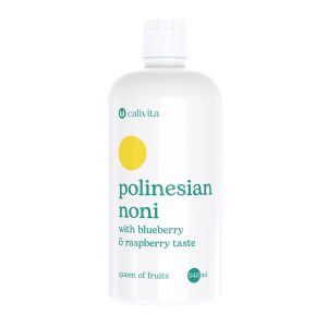 Calivita Polinezijski Noni sok od 946 ml s okusom borovnice i maline u elegantnoj bijeloj bočici, prirodni adaptogen za jačanje imuniteta