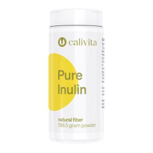 CaliVita Pure Inulin prirodna prebiotička vlakna u bijeloj posudi sa žutim krugom, 198.5 grama praha iz korijena cikorije za zdravlje crijevne flore