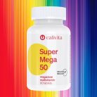 Calivita Super Mega 50 multivitamin 90 tableta bijela boca s odgođenim oslobađanjem na duginoj pozadini