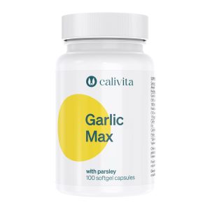 Calivita Garlic Max bijela bočica s 100 softgel kapsula ekstrakta češnjaka i peršina za srčano zdravlje
