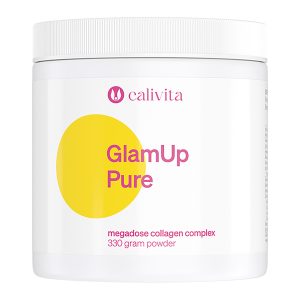 Bijela kutija dodatka prehrani CaliVita GlamUp Pure, visokokoncentriranog kolagena u prahu (330g) za kožu i zglobove.