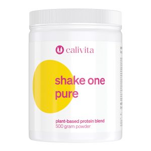 Pakiranje Calivita Shake One Pure, veganskog proteinskog praha za zdravi zamjenski obrok, na čistoj bijeloj pozadini.