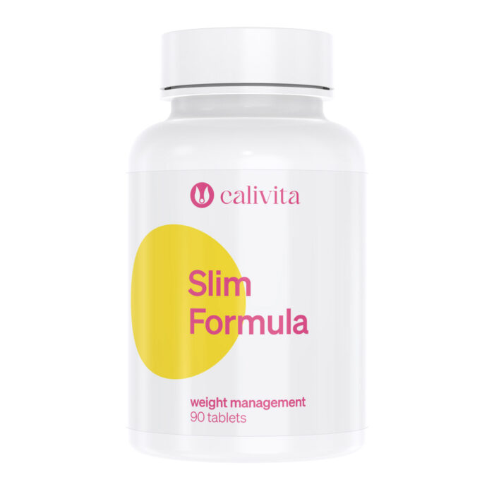 Calivita Slim Formula bočica za mršavljenje s 90 tableta, bijela ambalaža sa žutim krugom