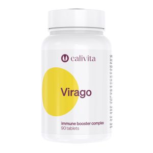 Calivita VirAgo 90 tableta antivirusni dodatak prehrani u bijeloj bočici s maslinovim listom i L-lizinom za jačanje imuniteta